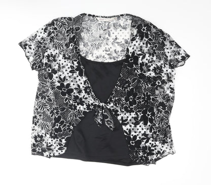 EWM Womens Black Floral Polyester Basic Blouse Size 18 Scoop Neck - Lace Layered