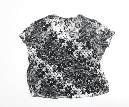 EWM Womens Black Floral Polyester Basic Blouse Size 18 Scoop Neck - Lace Layered