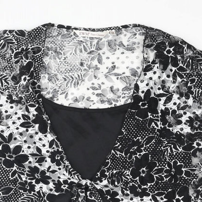 EWM Womens Black Floral Polyester Basic Blouse Size 18 Scoop Neck - Lace Layered