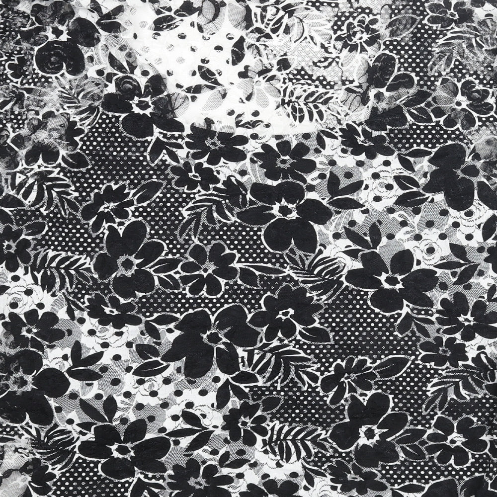 EWM Womens Black Floral Polyester Basic Blouse Size 18 Scoop Neck - Lace Layered