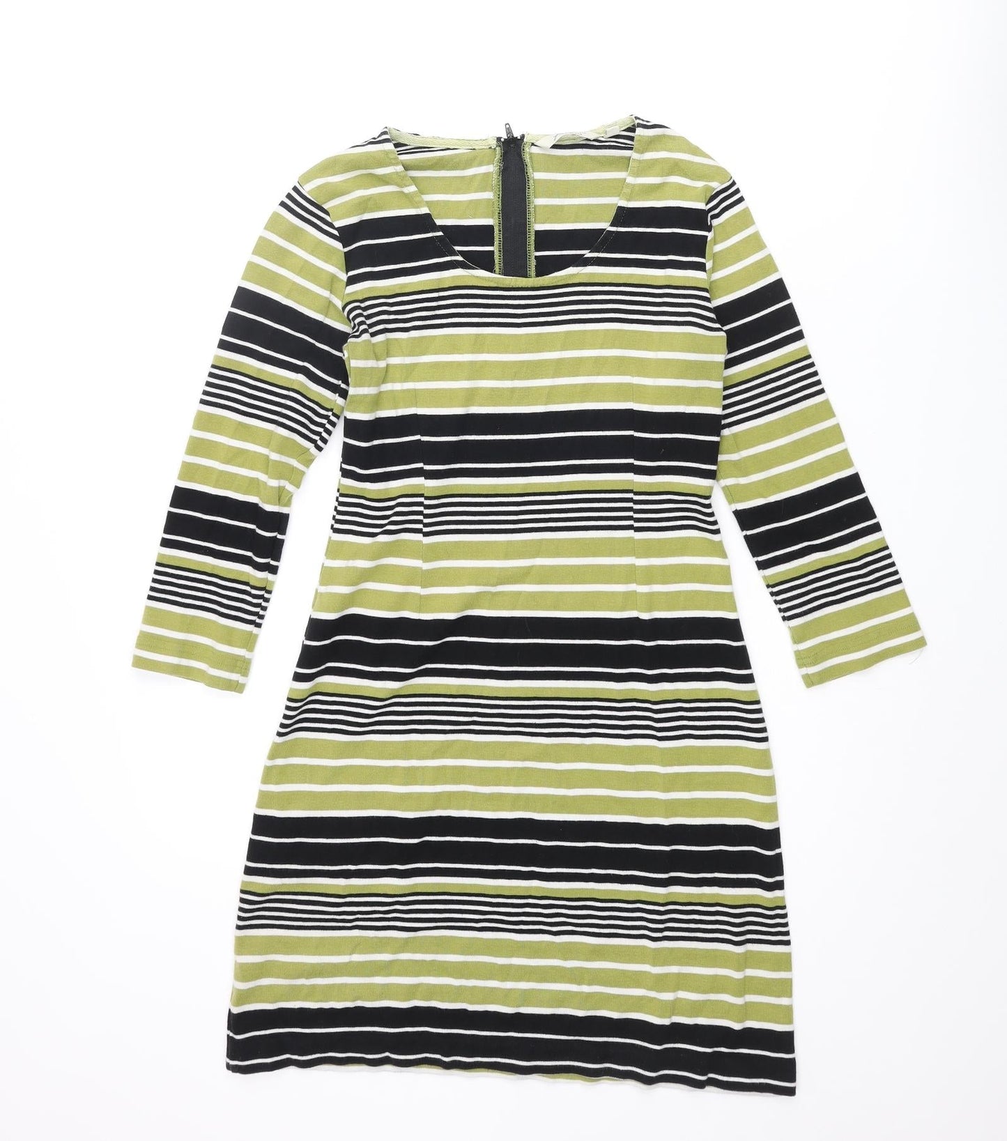 Adini Womens Green Striped Cotton Mini Size S Scoop Neck Zip