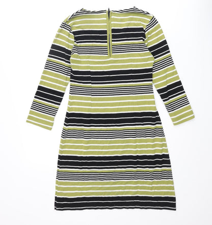 Adini Womens Green Striped Cotton Mini Size S Scoop Neck Zip