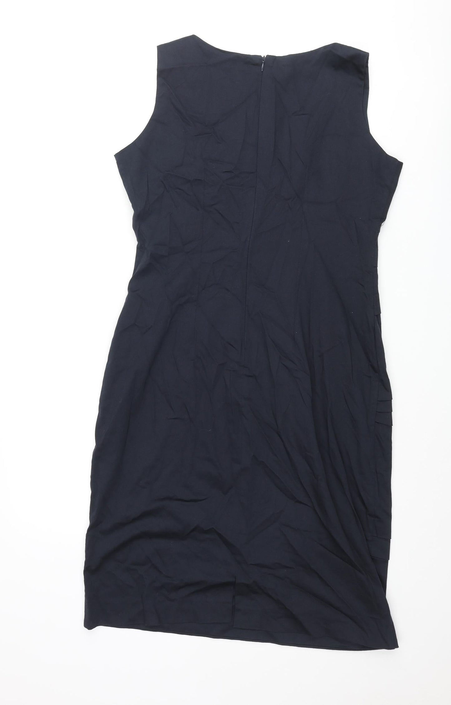 James Lakeland Womens Blue Cotton Pencil Dress Size 18 Scoop Neck Zip - Pleated