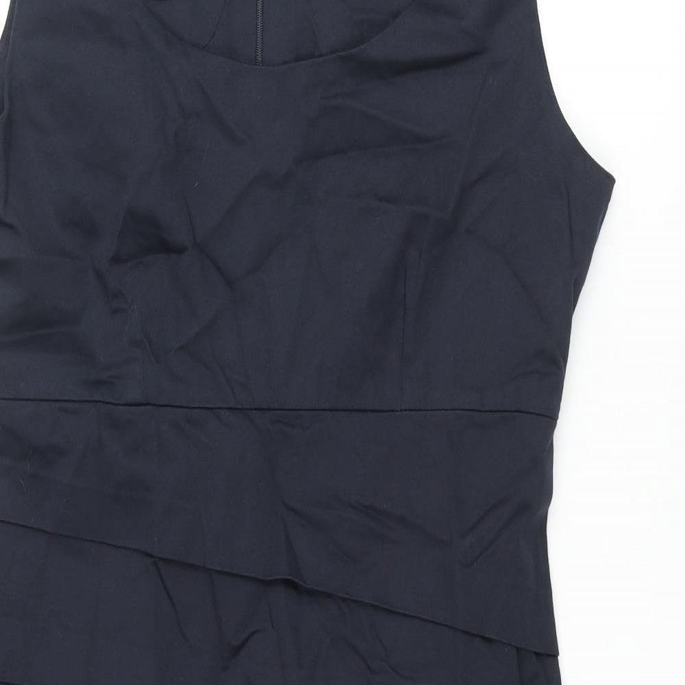 James Lakeland Womens Blue Cotton Pencil Dress Size 18 Scoop Neck Zip - Pleated