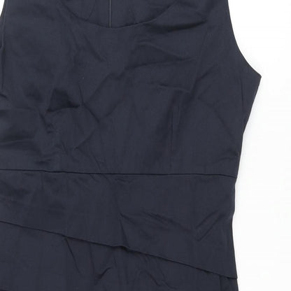 James Lakeland Womens Blue Cotton Pencil Dress Size 18 Scoop Neck Zip - Pleated