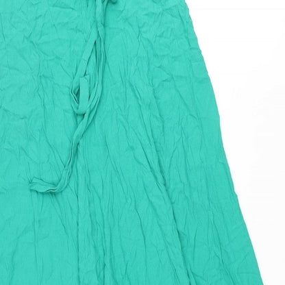 Zara Womens Green Viscose A-Line Size XS V-Neck Tie