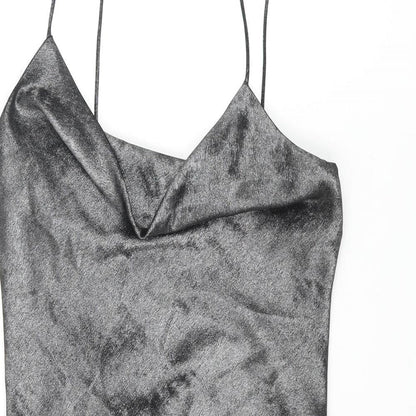 Topshop Womens Silver Polyester Slip Dress Size 8 Cowl Neck Pullover - Drawstring