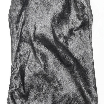 Topshop Womens Silver Polyester Slip Dress Size 8 Cowl Neck Pullover - Drawstring