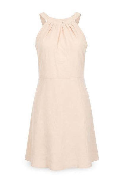 New Look Womens Beige Polyester Shift Size 8 Round Neck Button - Open Back