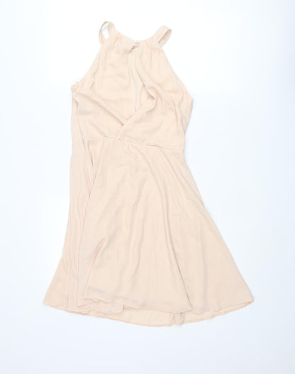 New Look Womens Beige Polyester Shift Size 8 Round Neck Button - Open Back