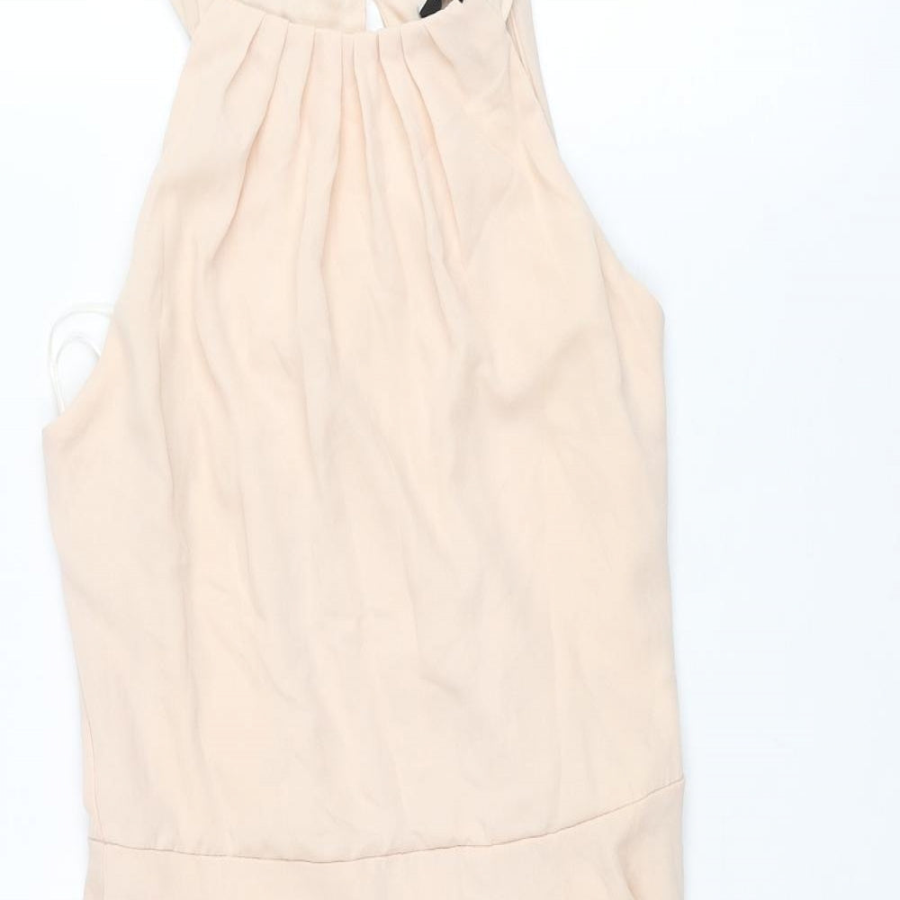 New Look Womens Beige Polyester Shift Size 8 Round Neck Button - Open Back