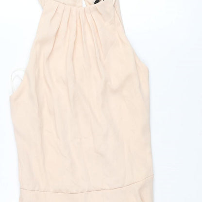 New Look Womens Beige Polyester Shift Size 8 Round Neck Button - Open Back