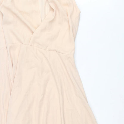 New Look Womens Beige Polyester Shift Size 8 Round Neck Button - Open Back