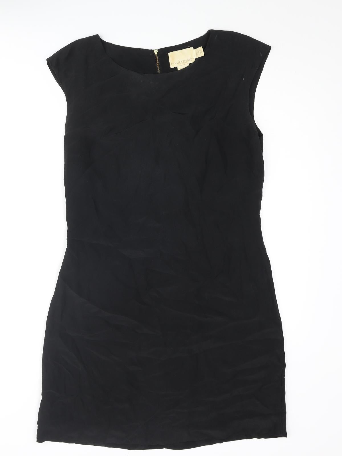 Cynthia Rowley Womens Black Silk Shift Size 10 Round Neck Zip