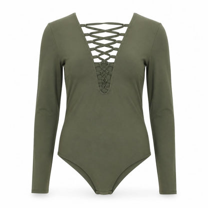 Vera & Lucy Womens Green Polyester Bodysuit One-Piece Size S Snap - Lace Up Front