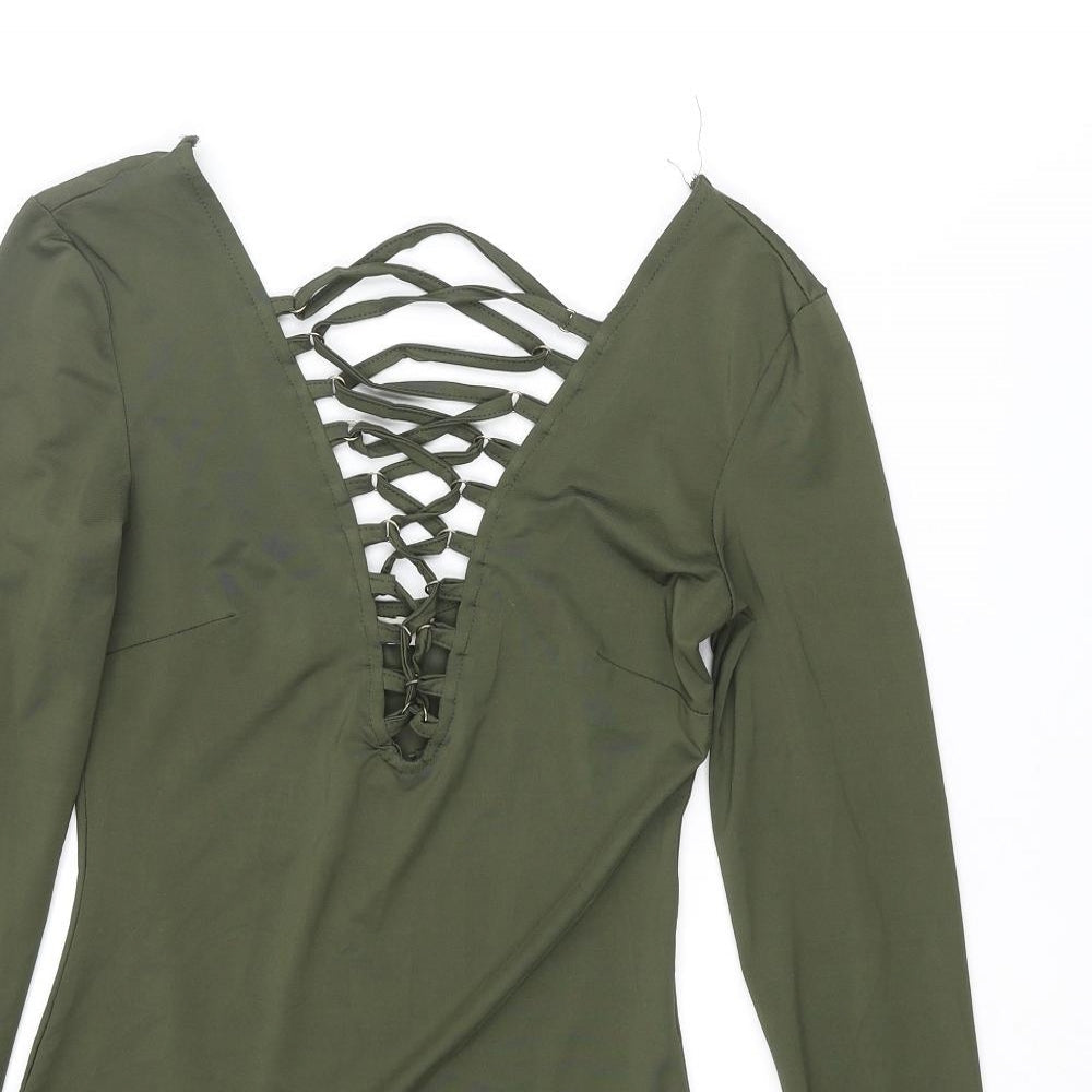 Vera & Lucy Womens Green Polyester Bodysuit One-Piece Size S Snap - Lace Up Front