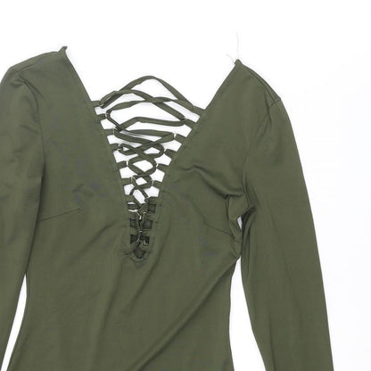 Vera & Lucy Womens Green Polyester Bodysuit One-Piece Size S Snap - Lace Up Front