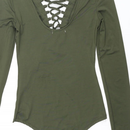 Vera & Lucy Womens Green Polyester Bodysuit One-Piece Size S Snap - Lace Up Front