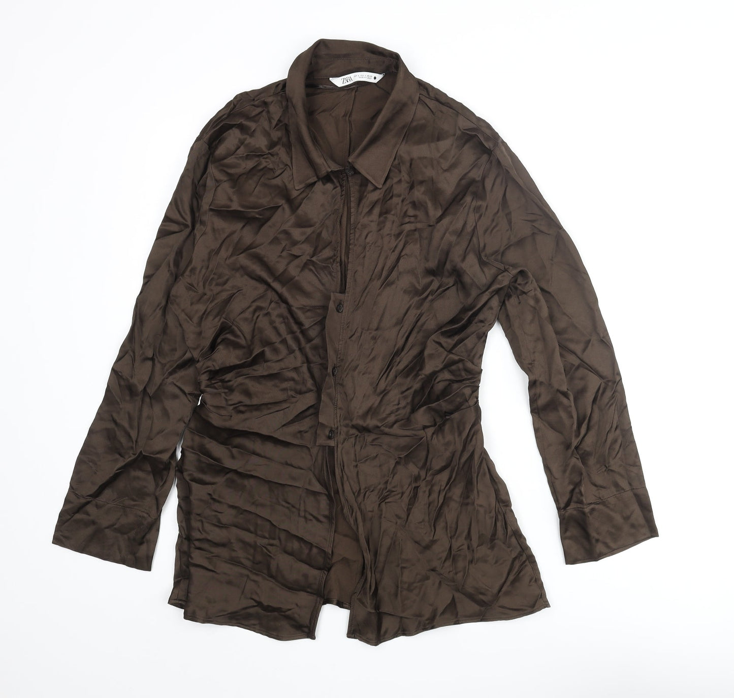 Womens UK Size L Zara Brown Basic Button-Up