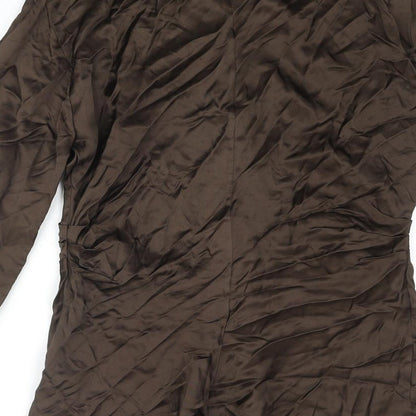 Womens UK Size L Zara Brown Basic Button-Up