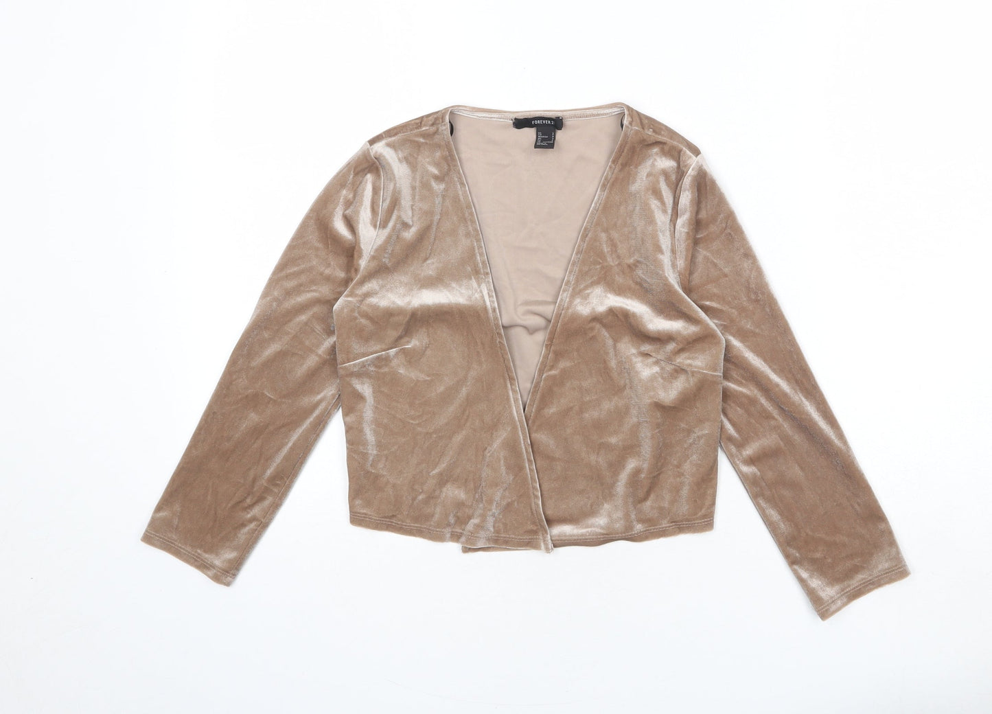 FOREVER 21 Womens Beige Polyester Cropped T-Shirt Size S V-Neck - Cardigan Style