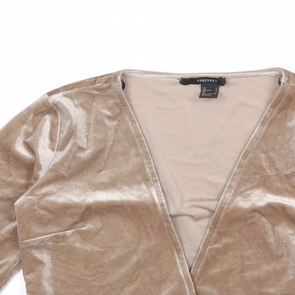 FOREVER 21 Womens Beige Polyester Cropped T-Shirt Size S V-Neck - Cardigan Style