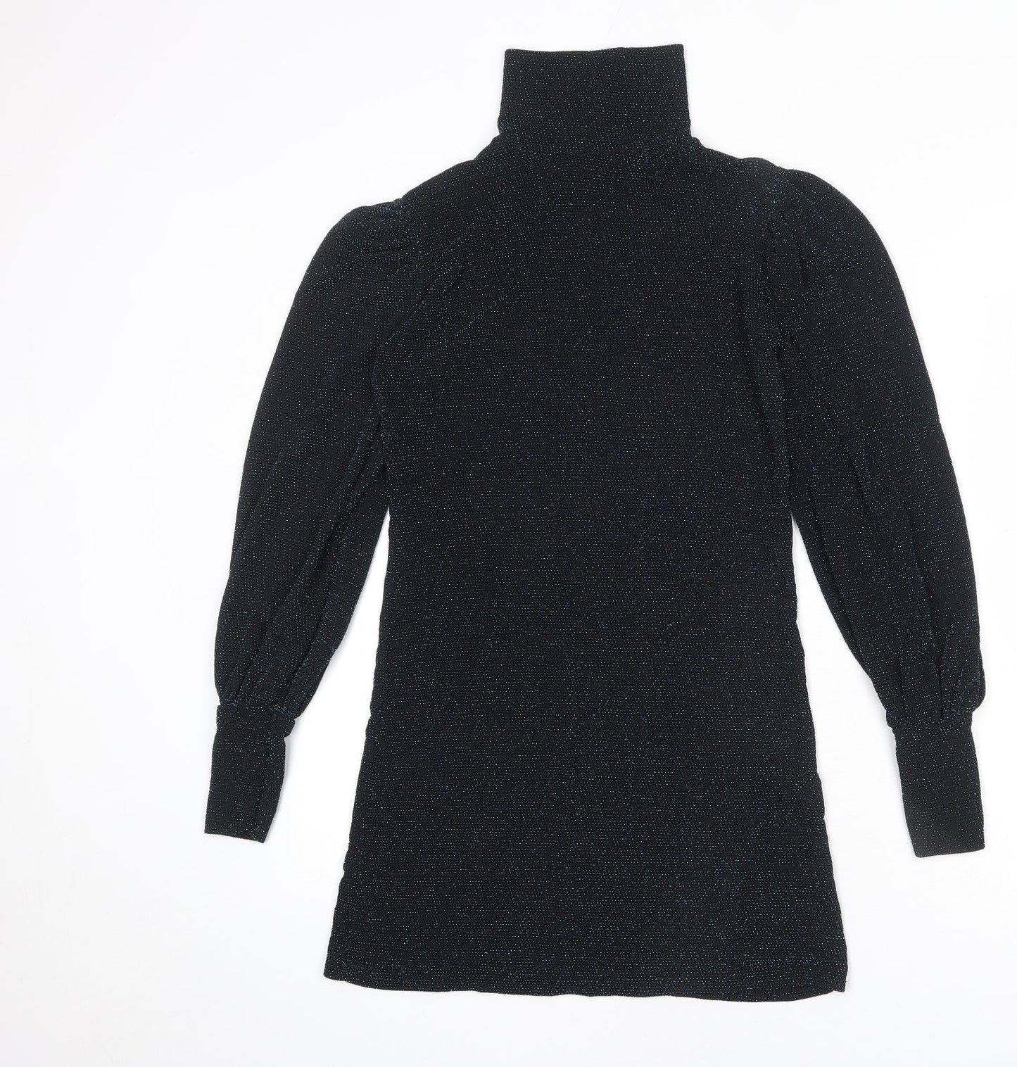 Misspap Womens Black Polyester Sheath Size 6 Mock Neck Pullover - Sparkle