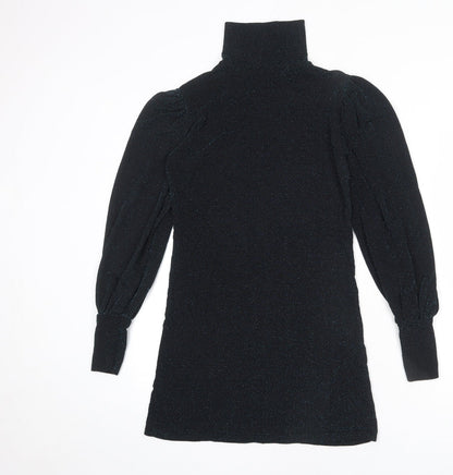 Misspap Womens Black Polyester Sheath Size 6 Mock Neck Pullover - Sparkle