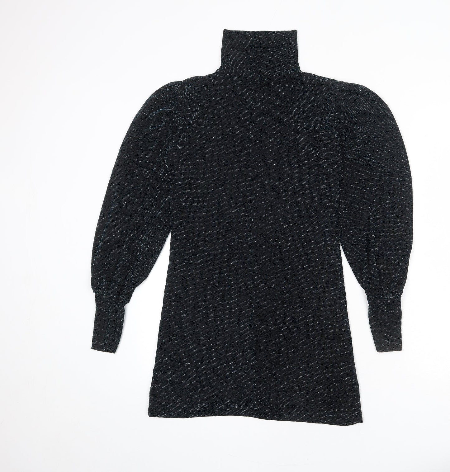 Misspap Womens Black Polyester Sheath Size 6 Mock Neck Pullover - Sparkle