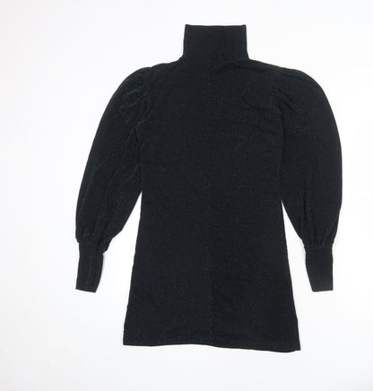 Misspap Womens Black Polyester Sheath Size 6 Mock Neck Pullover - Sparkle