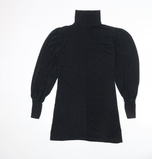 Misspap Womens Black Polyester Sheath Size 6 Mock Neck Pullover - Sparkle