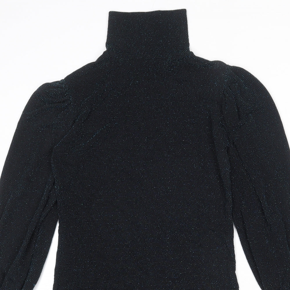Misspap Womens Black Polyester Sheath Size 6 Mock Neck Pullover - Sparkle