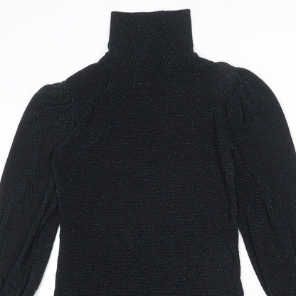 Misspap Womens Black Polyester Sheath Size 6 Mock Neck Pullover - Sparkle