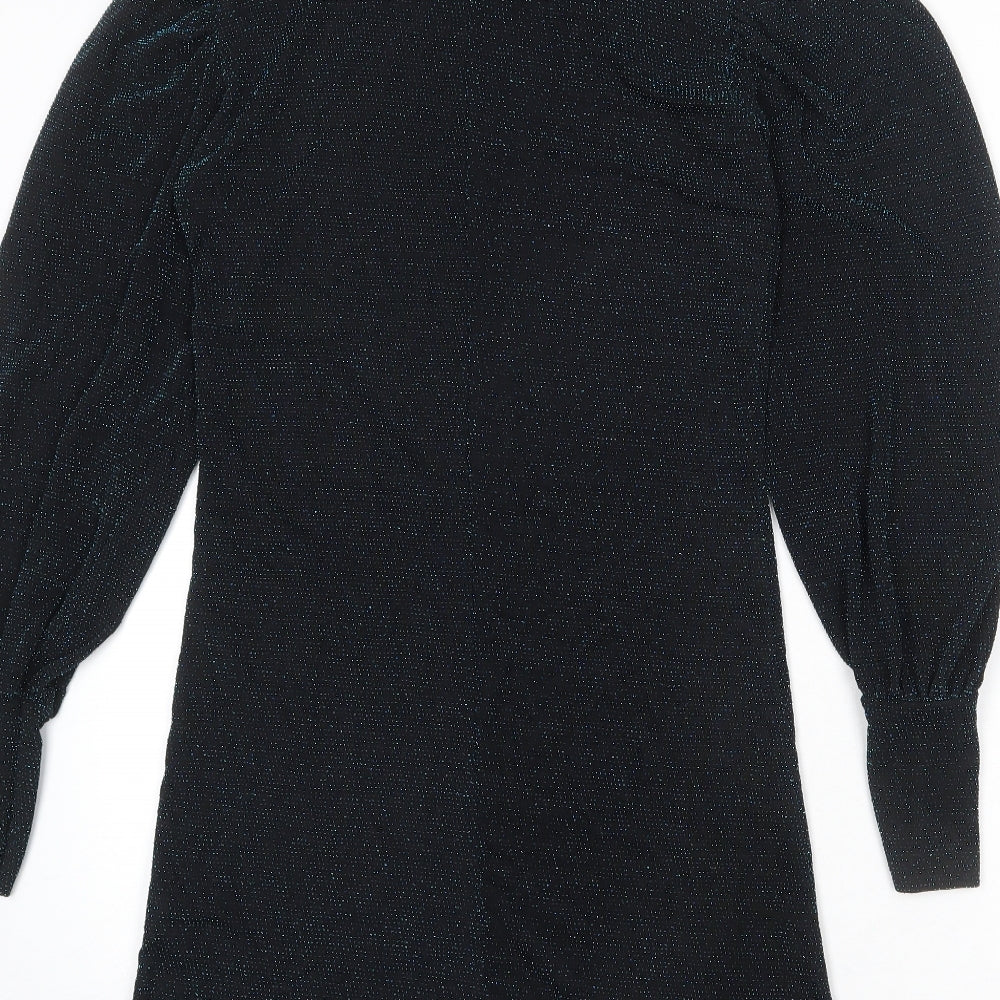 Misspap Womens Black Polyester Sheath Size 6 Mock Neck Pullover - Sparkle