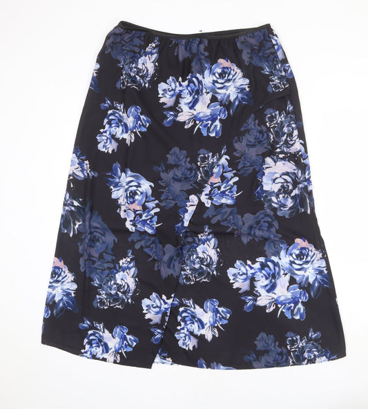 French Connection Womens Black Floral Polyester A-Line Skirt Size 14 - Slit
