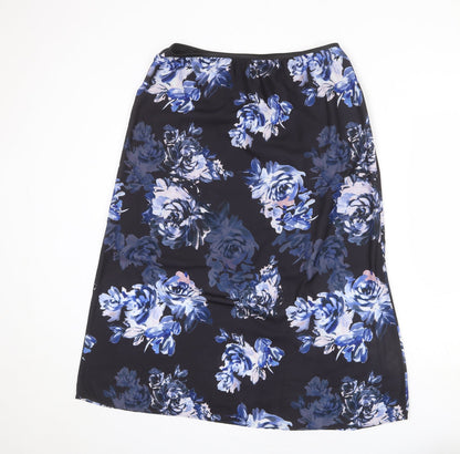 French Connection Womens Black Floral Polyester A-Line Skirt Size 14 - Slit