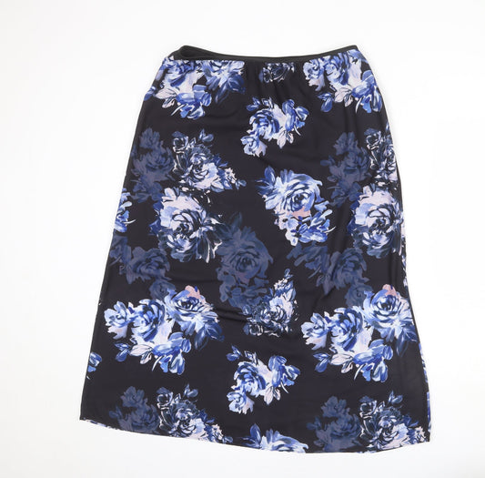 French Connection Womens Black Floral Polyester A-Line Skirt Size 14 - Slit
