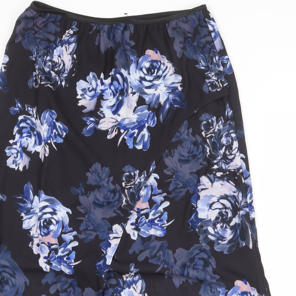 French Connection Womens Black Floral Polyester A-Line Skirt Size 14 - Slit