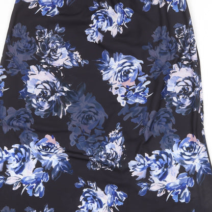 French Connection Womens Black Floral Polyester A-Line Skirt Size 14 - Slit