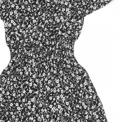 Monteau Womens Black Floral Polyester A-Line Size M V-Neck Pullover - Lace Detail