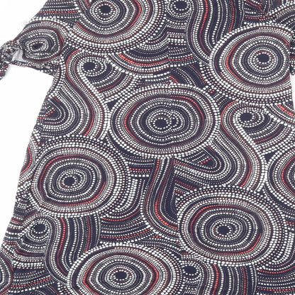 Wallis Womens Multicoloured Geometric Viscose A-Line Size 10 Boat Neck Pullover - Tie Detail