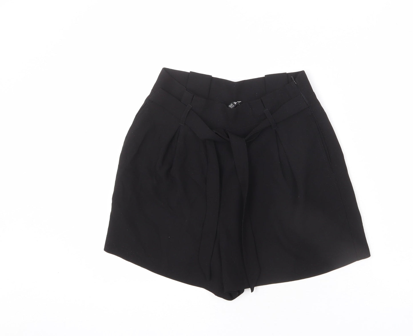 Stradivarius Womens Black Polyester Paperbag Shorts Size 8 Regular Zip - Belted
