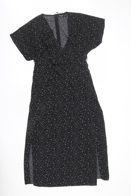 Nasty Gal Womens Black Polka Dot Polyester A-Line Size 12 V-Neck Zip - Slits