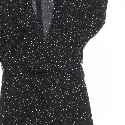 Nasty Gal Womens Black Polka Dot Polyester A-Line Size 12 V-Neck Zip - Slits