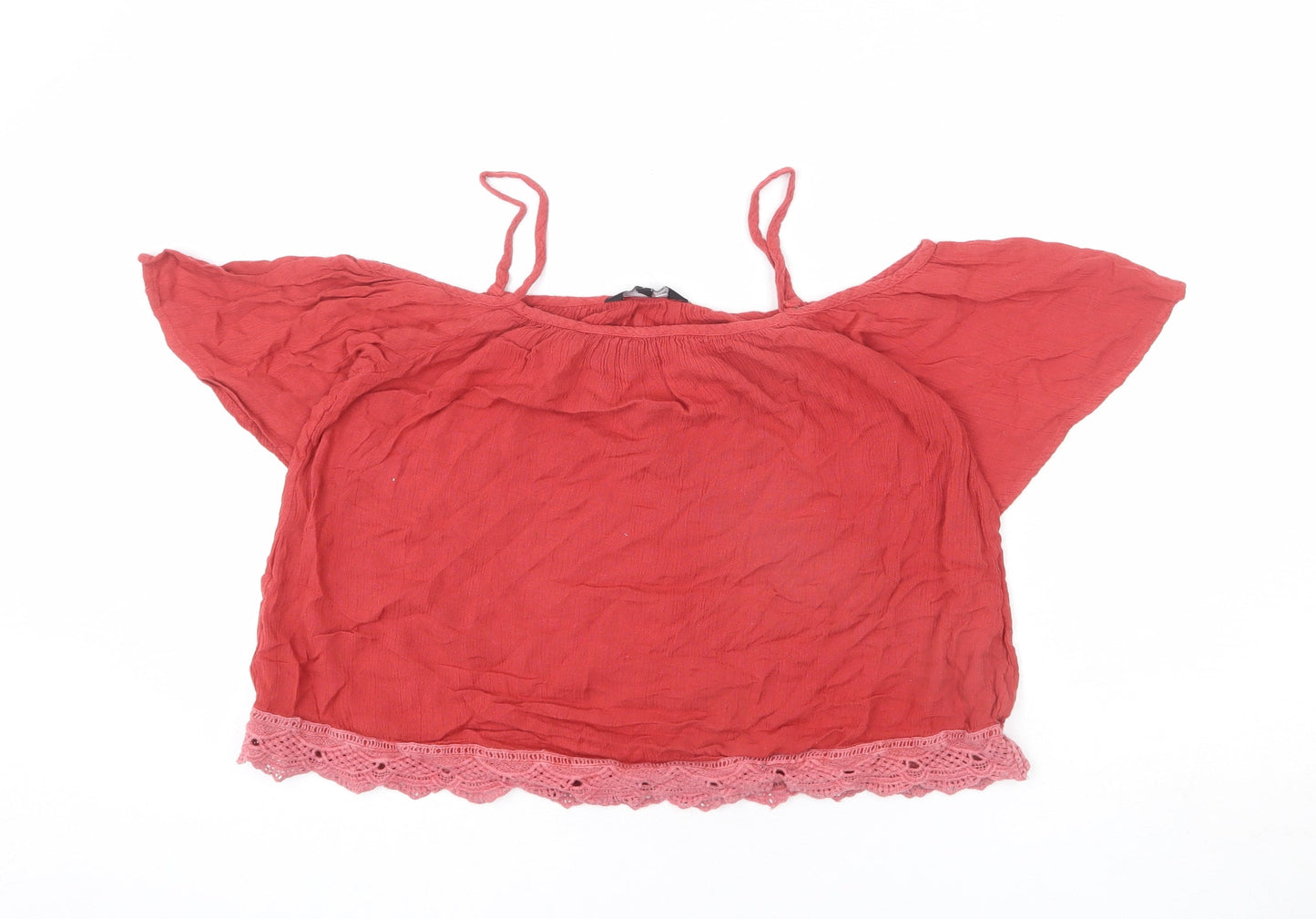 New Look Womens Pink Viscose Camisole Tank Size 8 Square Neck - Lace Detail