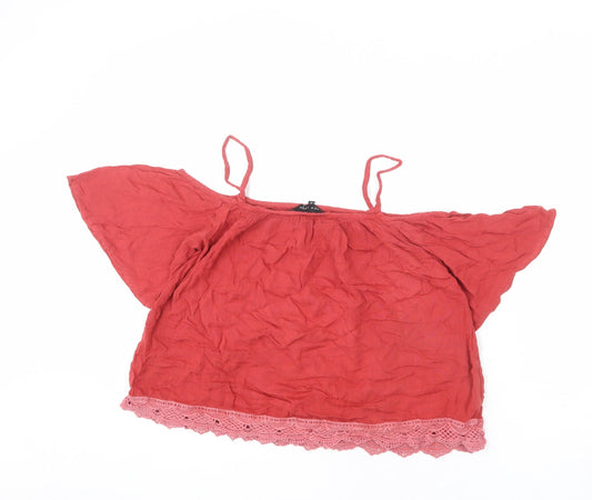 New Look Womens Pink Viscose Camisole Tank Size 8 Square Neck - Lace Detail