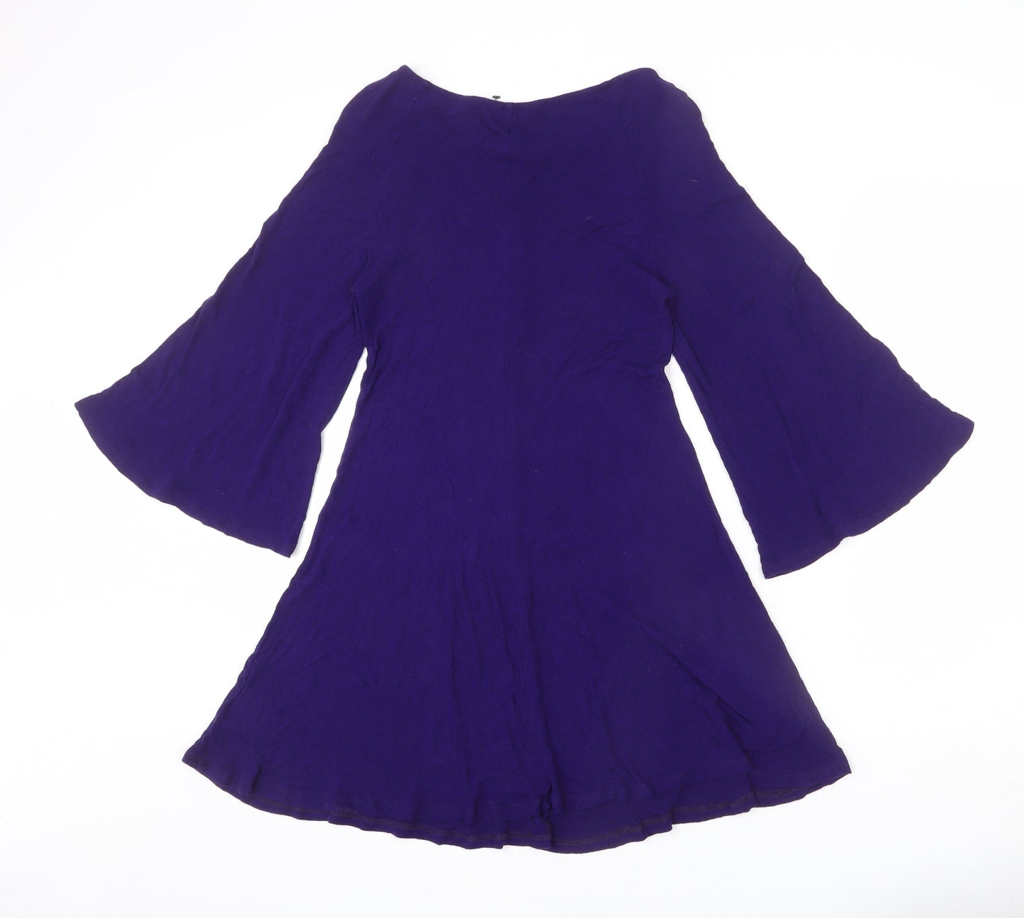 Phase Eight Womens Purple Viscose A-Line Size 12 Round Neck Pullover - Flared Sleeve