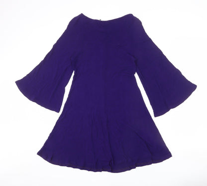 Phase Eight Womens Purple Viscose A-Line Size 12 Round Neck Pullover - Flared Sleeve