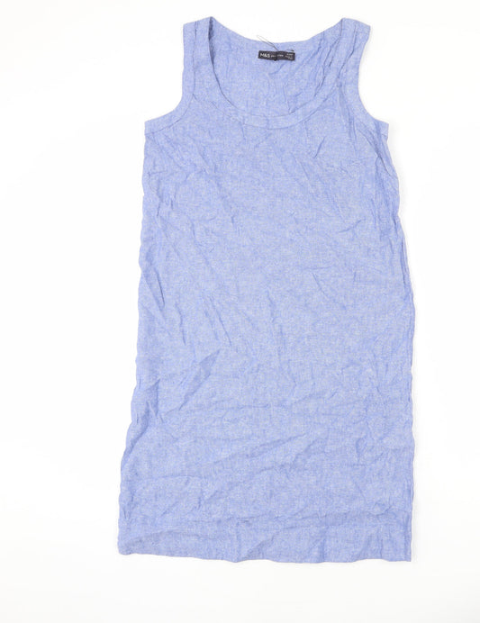 Marks and Spencer Womens Blue Linen Sheath Size 6 Round Neck Pullover