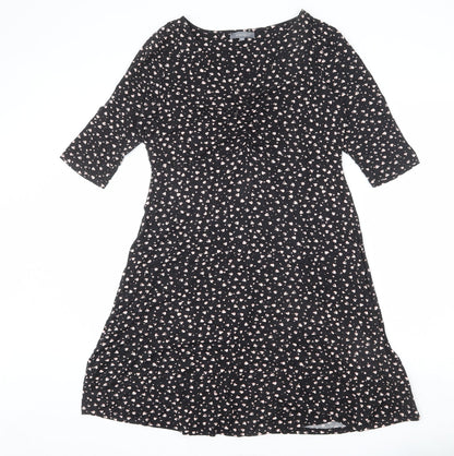 Principles Womens Black Geometric Viscose A-Line Size 14 V-Neck Pullover - Heart Print